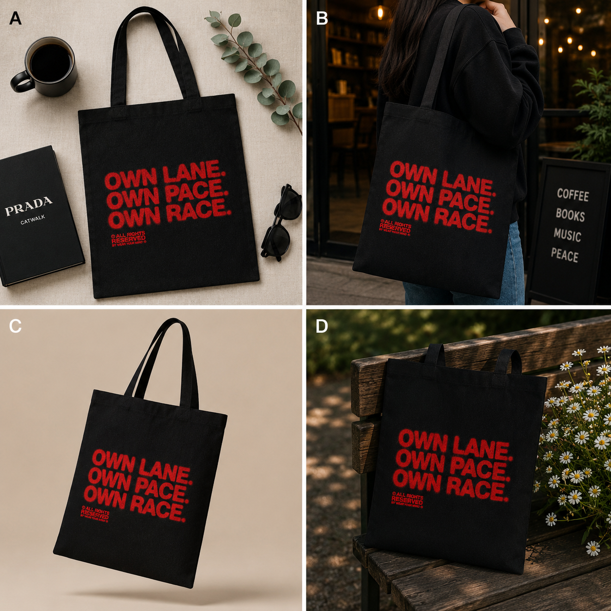 Own Lane. Own Pace. Own Race. – Premium Canvas Tote Bag